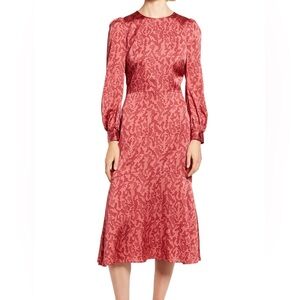 Chelsea28 Red Snake Print Long Sleeve Midi Dress